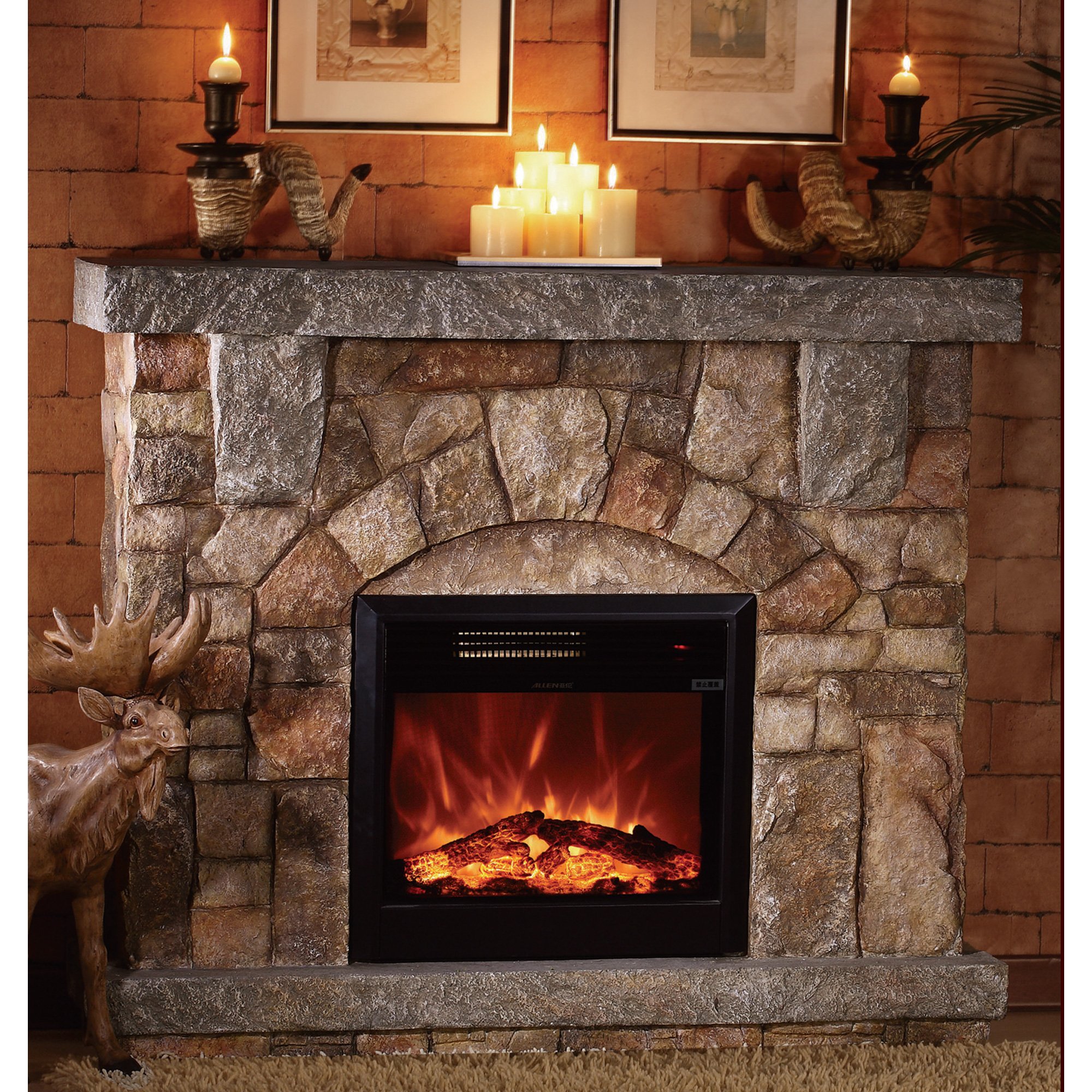 Please see replacement Item# 52715. Unifire Polystone Electric Fireplace with Mantel — 4800 BTU, Model# WF01512